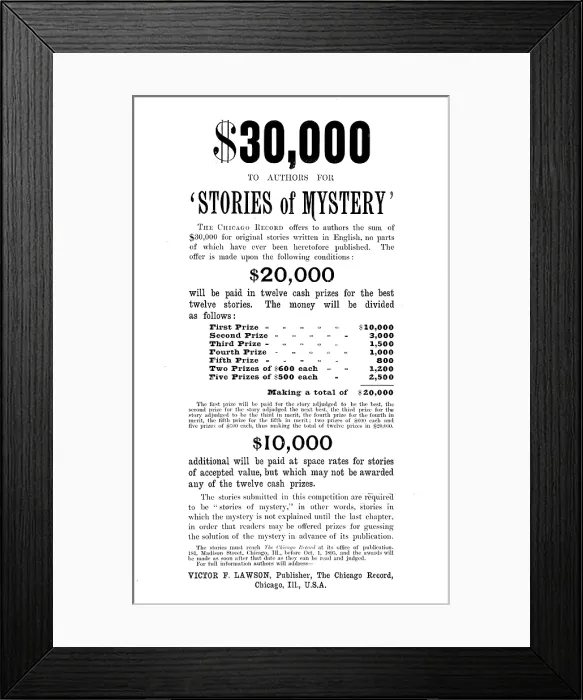 Framed Print : Advertisement - request for authors by the 'Chicago Record' newspaper, 1895. Creator: Unknown Framed Print : Advertisement - request for authors by the 'Chicago Record' newspaper, 1895. Creator: Unknown