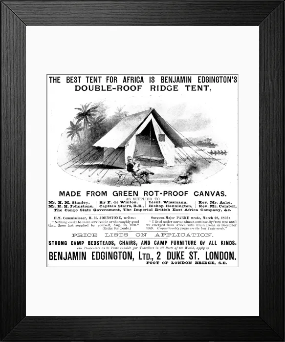 Framed Print : Advertisement for Benjamin Edgington, double-roof ridge tent, 1895. Creator: Unknown Framed Print : Advertisement for Benjamin Edgington, double-roof ridge tent, 1895. Creator: Unknown