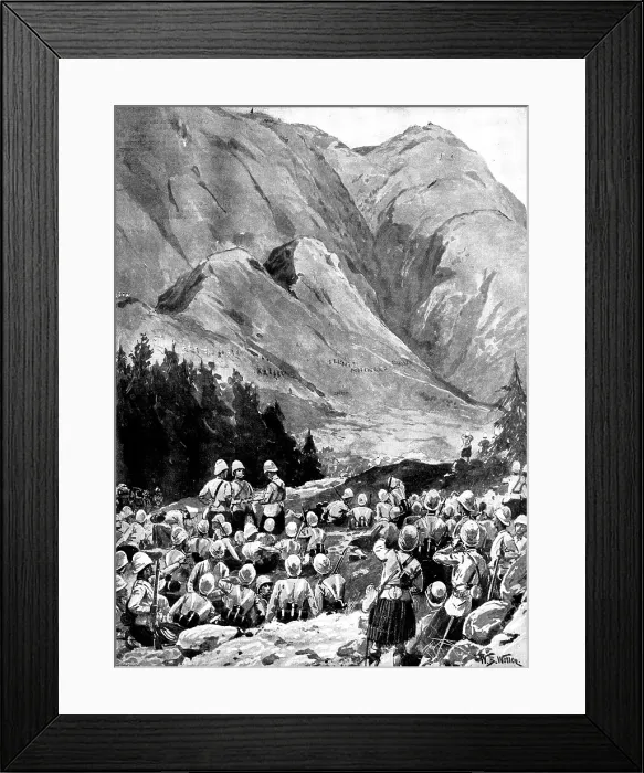 Framed Print : The Chitral Expedition: storming of the Malakand Pass by the Gordon Highlanders and Guides, 1895. Creator: George Meisenbach Framed Print : The Chitral Expedition: storming of the Malakand Pass by the Gordon Highlanders and Guides, 1895. Creator: George Meisenbach