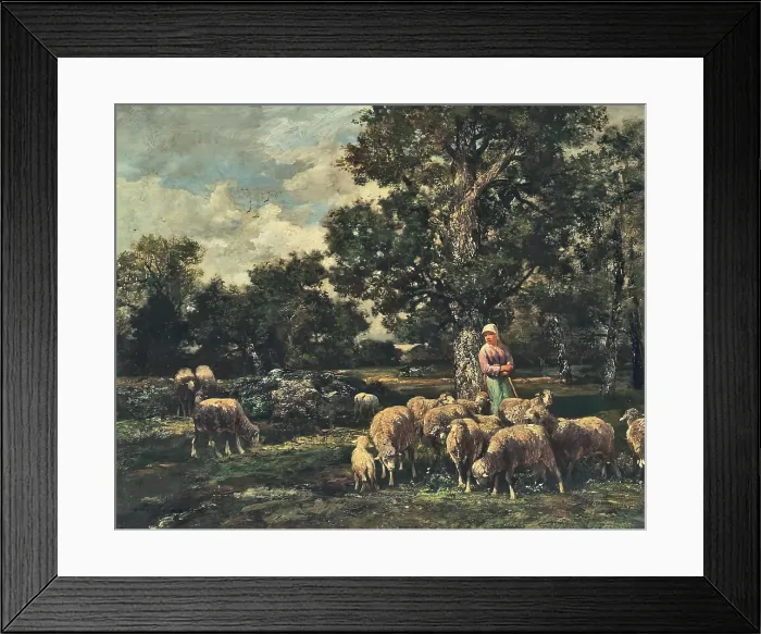 Framed Print : The Flock, c1840-1940. Creator: Charles Emile Jacque