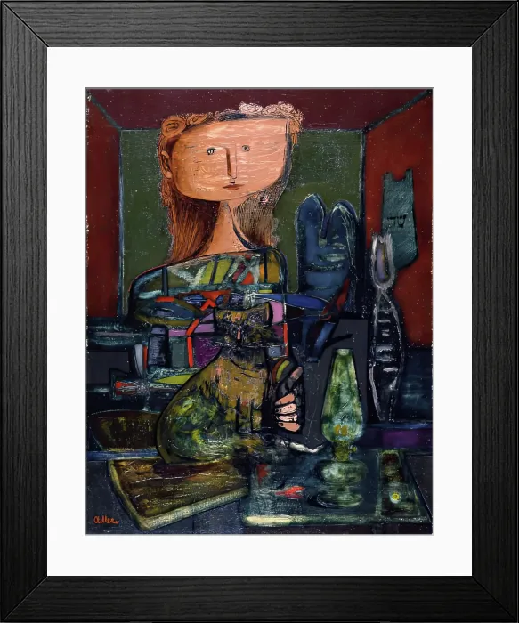 Framed Print : Woman with Cat, 1944. Creator: Jankel Adler Framed Print : Woman with Cat, 1944. Creator: Jankel Adler