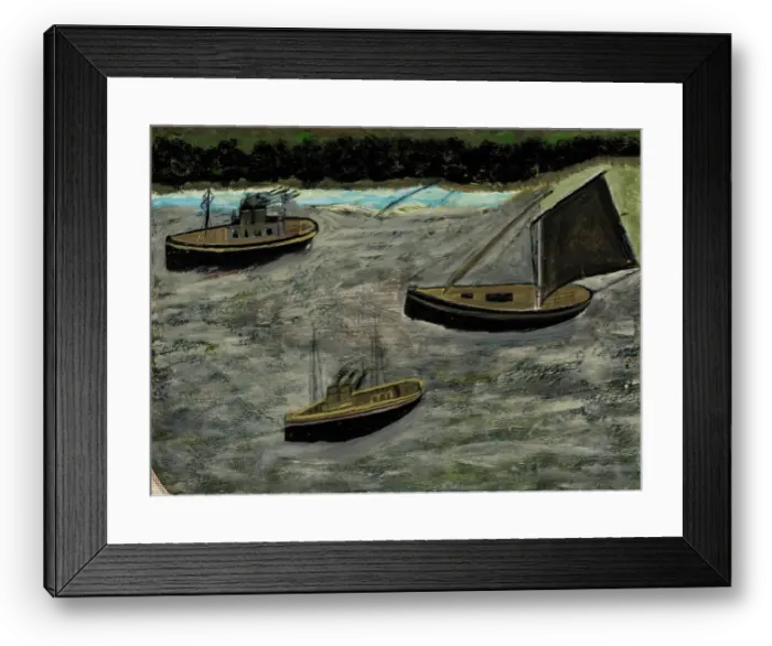 Framed Print : Three Boats Off The Shore, c1935. Creator: Alfred Wallis Framed Print : Three Boats Off The Shore, c1935. Creator: Alfred Wallis