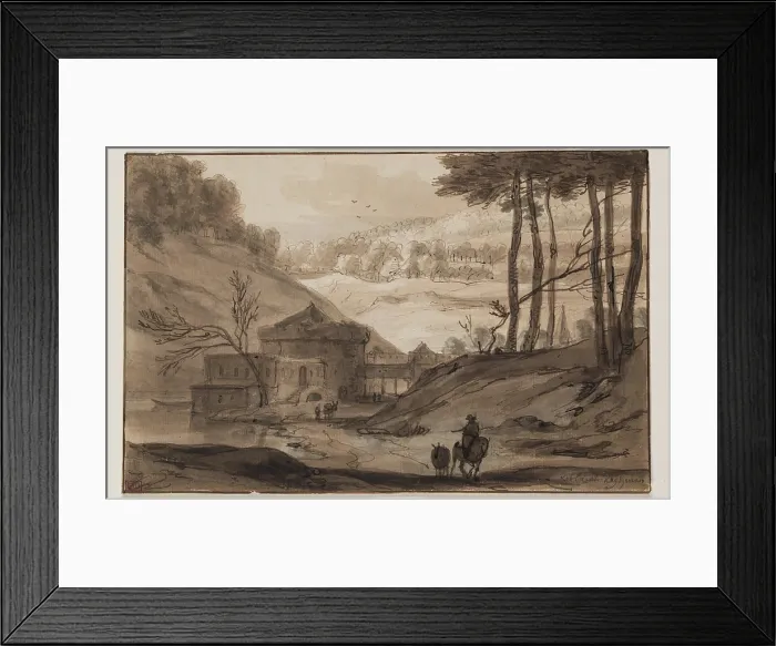 Framed Print : Landscape with Fortress and a Man on Horseback, after 1640. Creator: Roelandt Roghman Framed Print : Landscape with Fortress and a Man on Horseback, after 1640. Creator: Roelandt Roghman