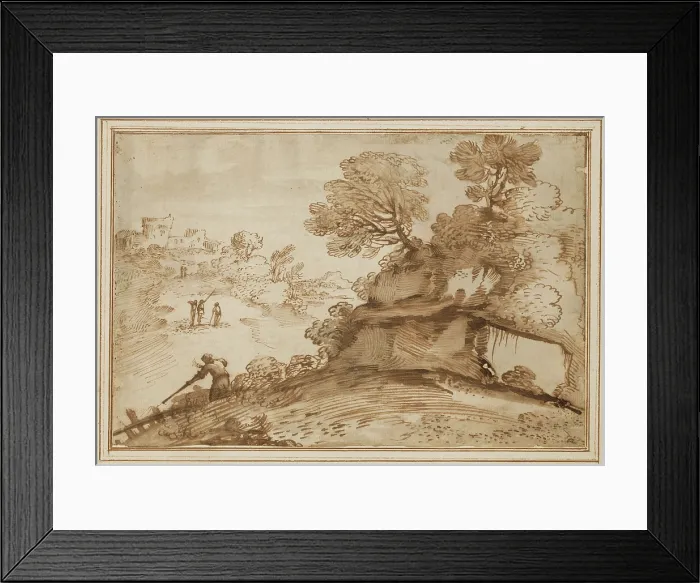 Framed Print : Landscape with a Hunter, 17th century. Creator: Guercino