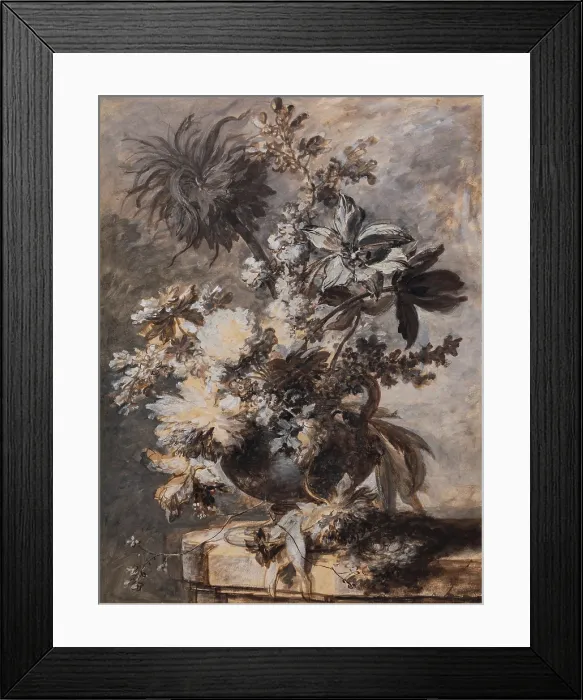 Framed Print : Flowers in an Urn on a Plinth, 1730s. Creator: Jan van Huysum Framed Print : Flowers in an Urn on a Plinth, 1730s. Creator: Jan van Huysum