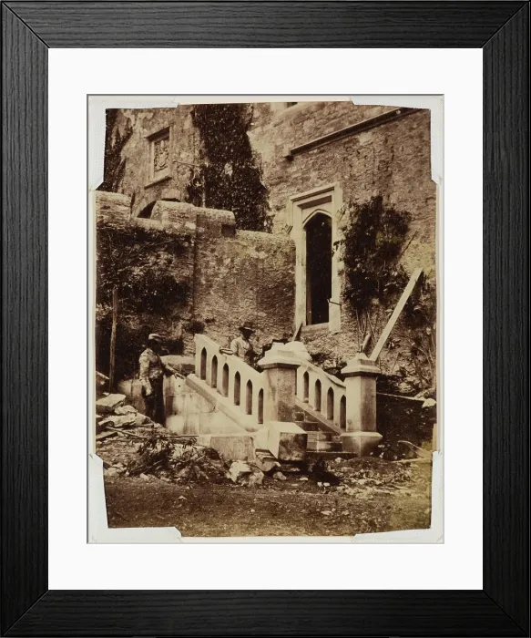 Framed Print : Two Workmen Constructing Exterior Stairs, c1870. Creator: Francis Edmund Currey