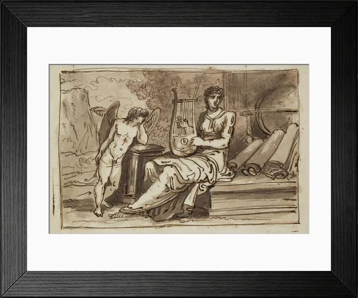 Framed Print : Female Figure (Geography?) with a Lyre, Globe, Maps, and Cupid, between 1758 and 1823. Creator: Felice Giani Framed Print : Female Figure (Geography?) with a Lyre, Globe, Maps, and Cupid, between 1758 and 1823. Creator: Felice Giani