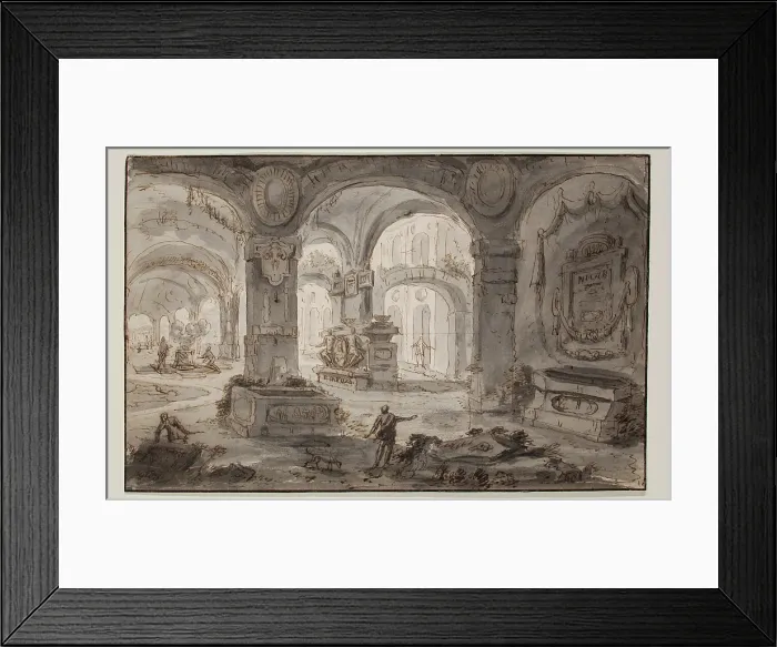 Framed Print : Grotto with Tombs, between 1721 and 1787. Creator: Carlo Galli Bibiena