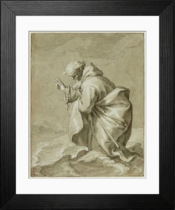 Framed Print : Saintly Hermit, Walking on Water, c1612. Creator: Abraham Bloemaert