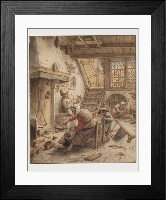 Framed Print : Woman Frying Pancakes, 18th century. Creator: After Adriaen van Ostade (1610-1685) Framed Print : Woman Frying Pancakes, 18th century. Creator: After Adriaen van Ostade (1610-1685)