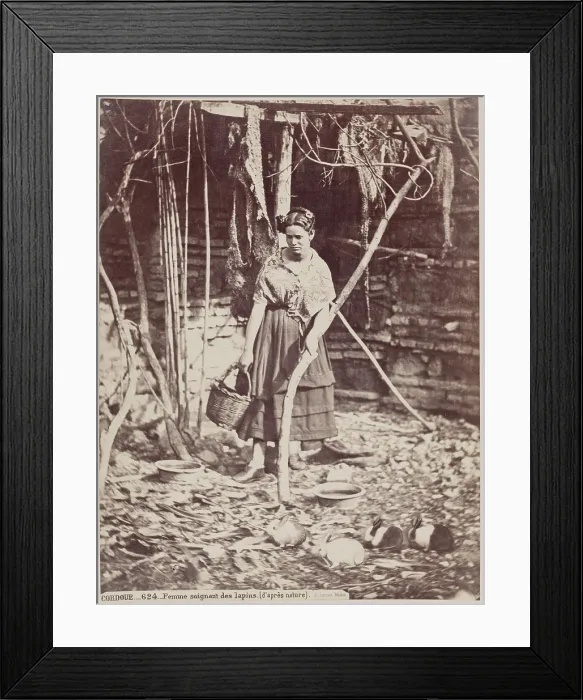 Framed Print : Woman Caring for Rabbits, Cordoba, c1885. Creator: Juan Laurent Framed Print : Woman Caring for Rabbits, Cordoba, c1885. Creator: Juan Laurent