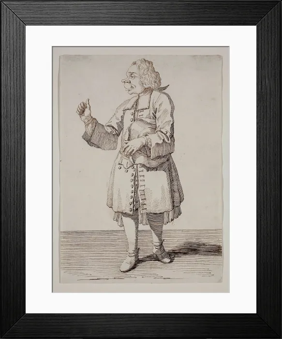 Framed Print : A Caricature of a Man Holding His Hat Under His Left Arm, between 1674 and 1755. Creator: Pier Leone Ghezzi