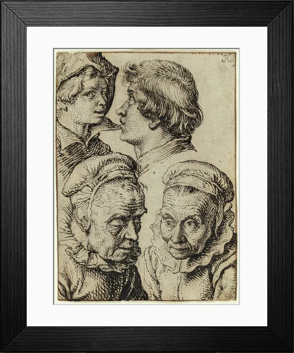 Framed Print : Studies of the Heads of Two Youths and an Old Woman, between 1600 and 1605. Creator: Jacques de Gheyn II Framed Print : Studies of the Heads of Two Youths and an Old Woman, between 1600 and 1605. Creator: Jacques de Gheyn II