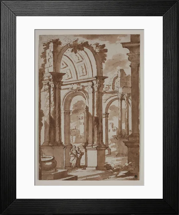 Framed Print : Ruins of a Building with Two Women, 18th century. Creator: Francesco Galli Bibiena Framed Print : Ruins of a Building with Two Women, 18th century. Creator: Francesco Galli Bibiena