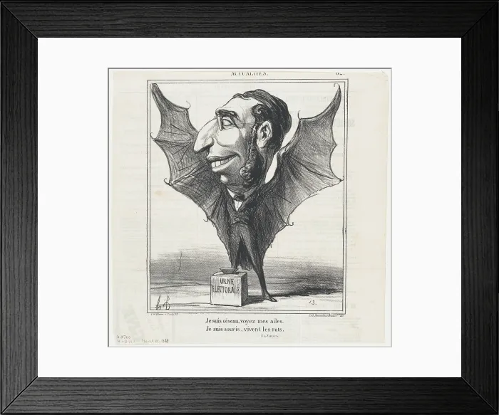 Framed Print : Je suis oiseau, voyez mes ailes, 1869. Creator: Honore Daumier Framed Print : Je suis oiseau, voyez mes ailes, 1869. Creator: Honore Daumier