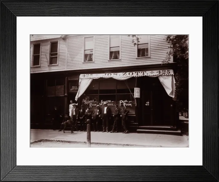 Framed Print : Untitled (Joseph Zott Pool Room, Elmwood Street, Detroit, Michigan), between 1910 & 1935. Creator: Wendell Hotter Framed Print : Untitled (Joseph Zott Pool Room, Elmwood Street, Detroit, Michigan), between 1910 & 1935. Creator: Wendell Hotter