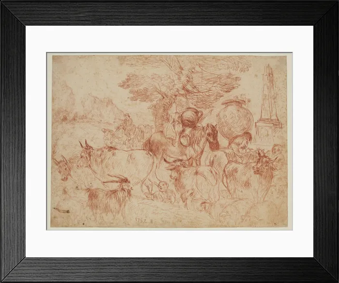 Framed Print : Pastoral Scene with Cows, Other Animals and Travelers, between 1615 and 1638. Creator: Jan Roos Framed Print : Pastoral Scene with Cows, Other Animals and Travelers, between 1615 and 1638. Creator: Jan Roos