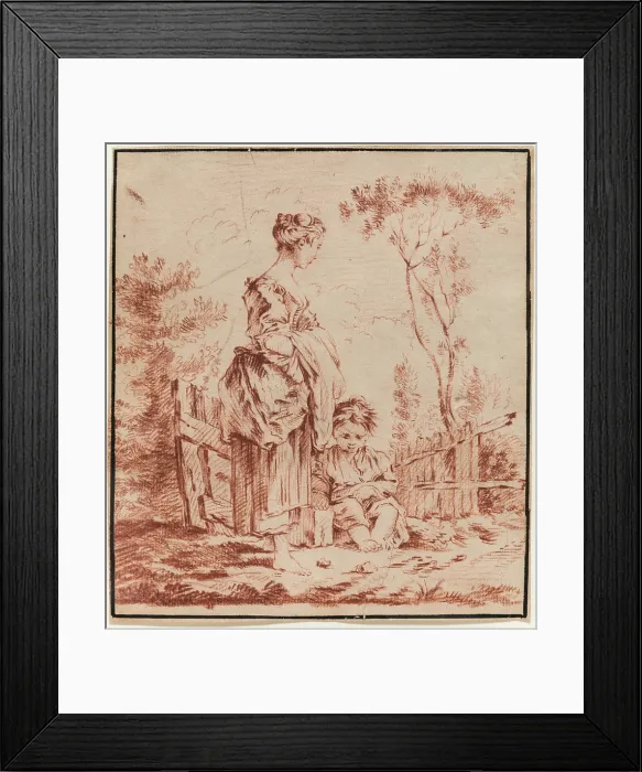 Framed Print : Young Woman Standing with a Seated Child, 18th century. Creator: Unknown French; After Francois Boucher French, 1703-1770 Framed Print : Young Woman Standing with a Seated Child, 18th century. Creator: Unknown French; After Francois Boucher French, 1703-1770