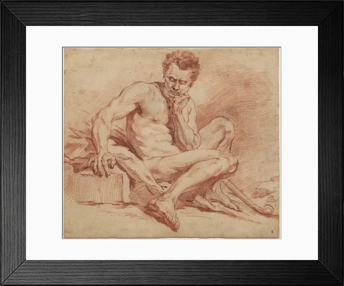 Framed Print : Seated Male Nude with Shepherd Staff, between 1740 and 1759. Creator: Francois Boucher Framed Print : Seated Male Nude with Shepherd Staff, between 1740 and 1759. Creator: Francois Boucher