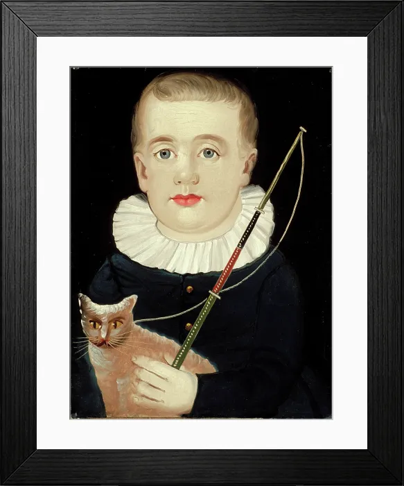 Framed Print : Boy with Cat and Whip, c1845. Creator: Unknown Framed Print : Boy with Cat and Whip, c1845. Creator: Unknown
