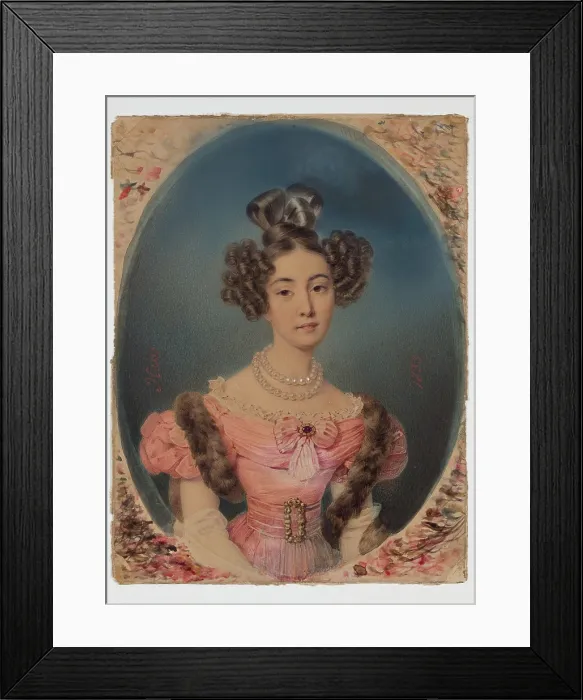 Framed Print : Young Lady in a Pink Dress and Fur Stole, 1833. Creator: Henri-Joseph Hesse Framed Print : Young Lady in a Pink Dress and Fur Stole, 1833. Creator: Henri-Joseph Hesse