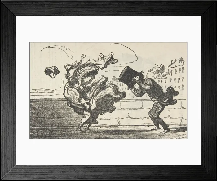 Framed Print : Un coup de vent non predit par Mathieu (de la Drome), 1864. Creator: Honore Daumier Framed Print : Un coup de vent non predit par Mathieu (de la Drome), 1864. Creator: Honore Daumier