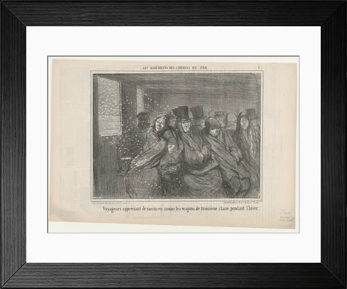 Framed Print : Voyageurs appreciant de moins en moins les wagons de troisieme classe pendant l'hiver, 1856 Framed Print : Voyageurs appreciant de moins en moins les wagons de troisieme classe pendant l'hiver, 1856