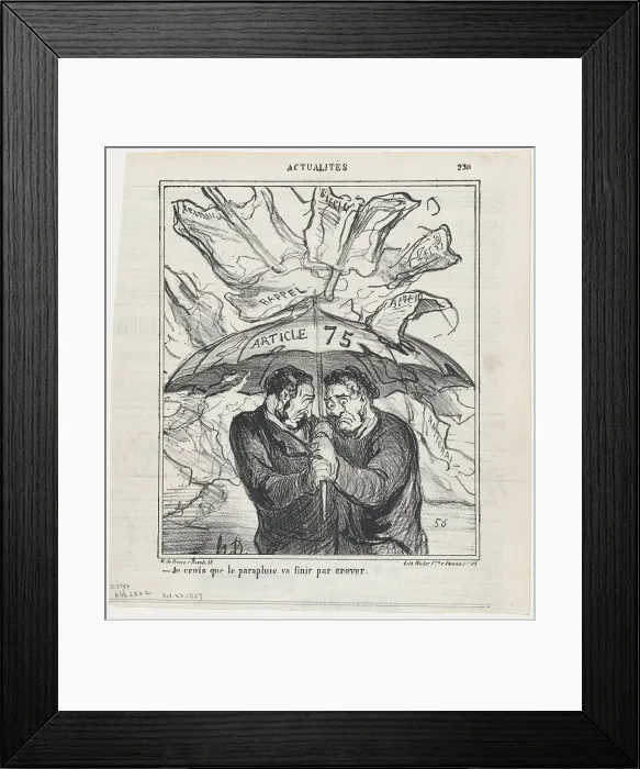 Framed Print : Je crois que la parapluie va finir par crever, 1869. Creator: Honore Daumier Framed Print : Je crois que la parapluie va finir par crever, 1869. Creator: Honore Daumier