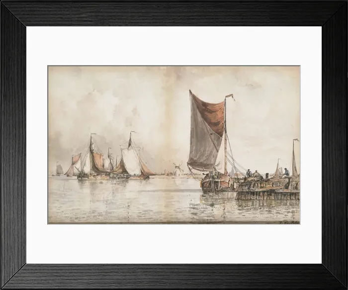 Framed Print : Boats On The Scheldt. Creator: Francois Carlebur II Framed Print : Boats On The Scheldt. Creator: Francois Carlebur II