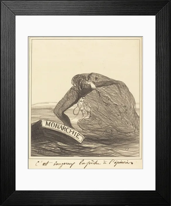 Framed Print : C'est dangereux, la peche a l'epervier, 1872. Creator: Honore Daumier. C'est dangereux, la peche a l'epervier, 1872 Framed Print : C'est dangereux, la peche a l'epervier, 1872. Creator: Honore Daumier. C'est dangereux, la peche a l'epervier, 1872