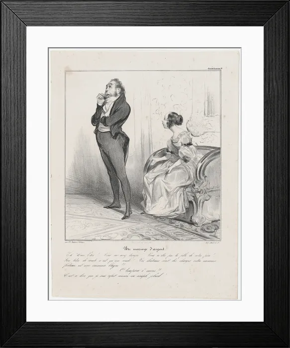 Framed Print : Plate 26: Un marriage d'argent, 1838. Creator: Honore Daumier. Plate 26: Un marriage d'argent, 1838. Creator: Honore Daumier Framed Print : Plate 26: Un marriage d'argent, 1838. Creator: Honore Daumier. Plate 26: Un marriage d'argent, 1838. Creator: Honore Daumier