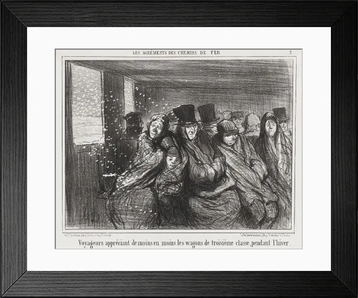 Framed Print : Voyageurs appreciant de moins en moins les wagons de troisieme classe pendant l'hiver, 1856