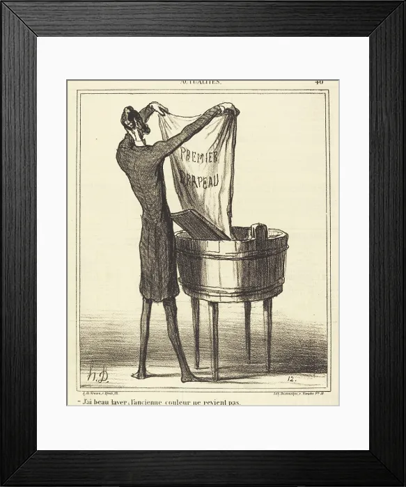 Framed Print : J'ai beau laver; l'ancienne couleur ne revient pas, 1869. Creator: Honore Daumier. J'ai beau laver; l'ancienne couleur ne revient pas, 1869. Creator: Honore Daumier Framed Print : J'ai beau laver; l'ancienne couleur ne revient pas, 1869. Creator: Honore Daumier. J'ai beau laver; l'ancienne couleur ne revient pas, 1869. Creator: Honore Daumier