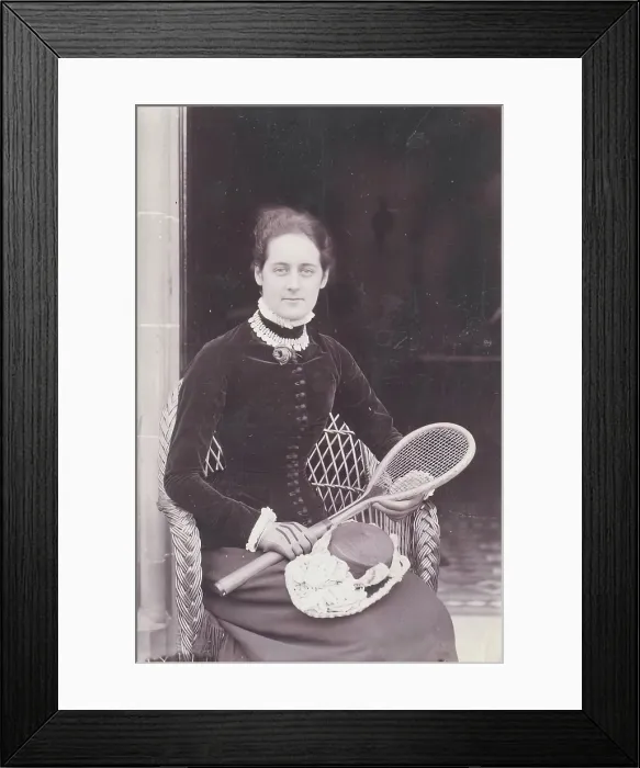 Framed Print : Miss Mary Millais with Tennis Racket, from an album compiled by Sir John Everett Millais. Creator: Unknown Framed Print : Miss Mary Millais with Tennis Racket, from an album compiled by Sir John Everett Millais. Creator: Unknown
