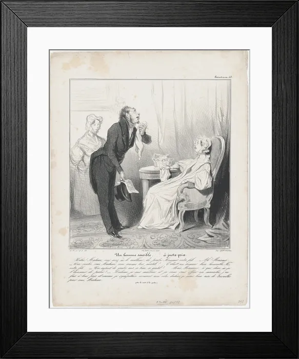 Framed Print : Plate 43: Un homme sensible...a juste prix, 1838. Creator: Honore Daumier Framed Print : Plate 43: Un homme sensible...a juste prix, 1838. Creator: Honore Daumier