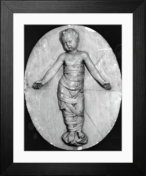Framed Print : Medallion of a Baby in Swadling Clothes from the Ospedali degli Innocenti, Florence, c1500. Creator: Unknown Framed Print : Medallion of a Baby in Swadling Clothes from the Ospedali degli Innocenti, Florence, c1500. Creator: Unknown