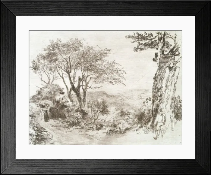 Framed Print : View on a Hill, with Trees and Figures, c1820s. Creator: Andrew Geddes Framed Print : View on a Hill, with Trees and Figures, c1820s. Creator: Andrew Geddes