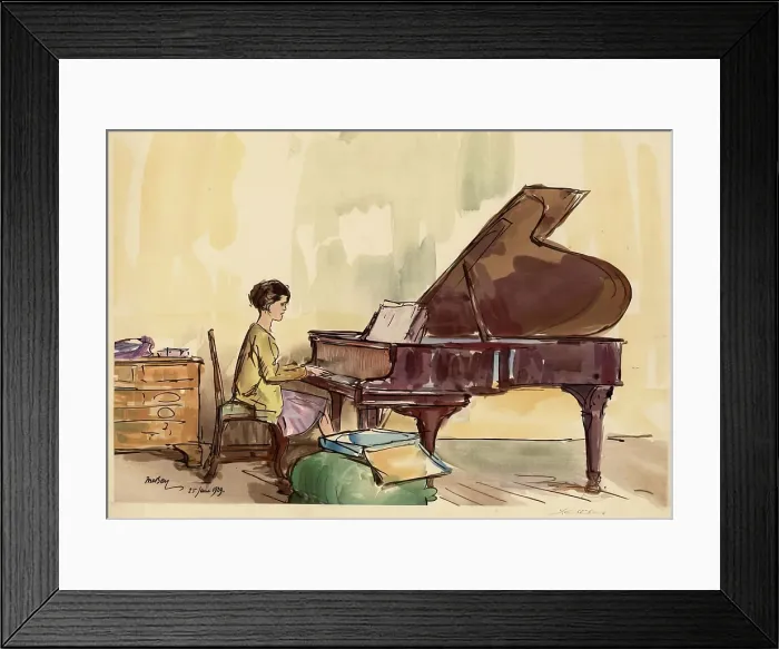 Framed Print : Girl Playing a Piano. Creator: Urushibara Mokuchu Framed Print : Girl Playing a Piano. Creator: Urushibara Mokuchu