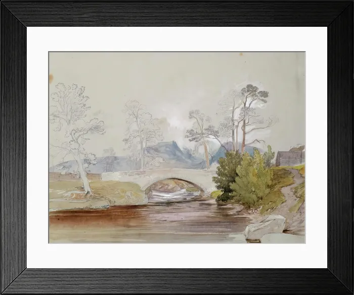 Framed Print : Bridge over River with Mountains Beyond, c1850s. Creator: John Phillip Framed Print : Bridge over River with Mountains Beyond, c1850s. Creator: John Phillip