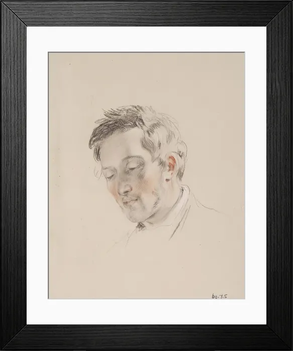 Framed Print : Head of a Man Looking Down - Study for The Shepherd's Grace, c1826. Creator: William Allan. Head of a Man Looking Down - Study for The Shepherd's Grace, c1826