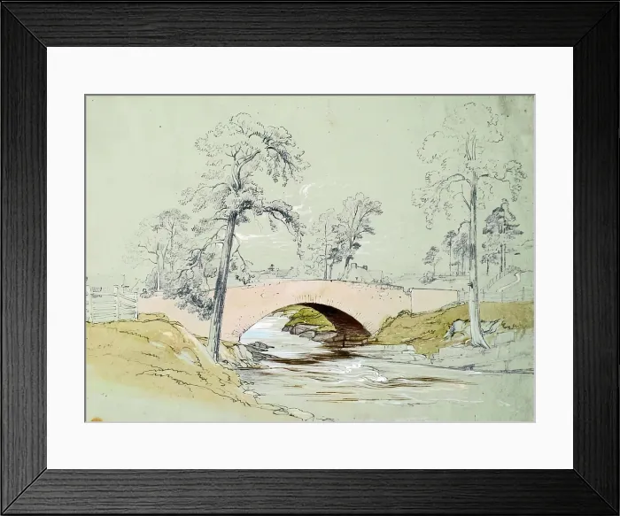 Framed Print : Bridge over River - Rooftops Beyond, c1845. Creator: John Phillip