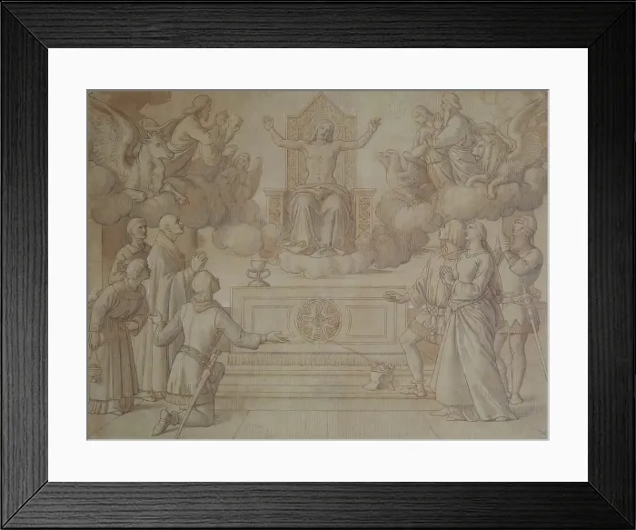 Framed Print : The Vision of Sir Galahad and his Company - Sketch for 'Religion' in the House of Lords, c1850. Creator: William Dyce Framed Print : The Vision of Sir Galahad and his Company - Sketch for 'Religion' in the House of Lords, c1850. Creator: William Dyce