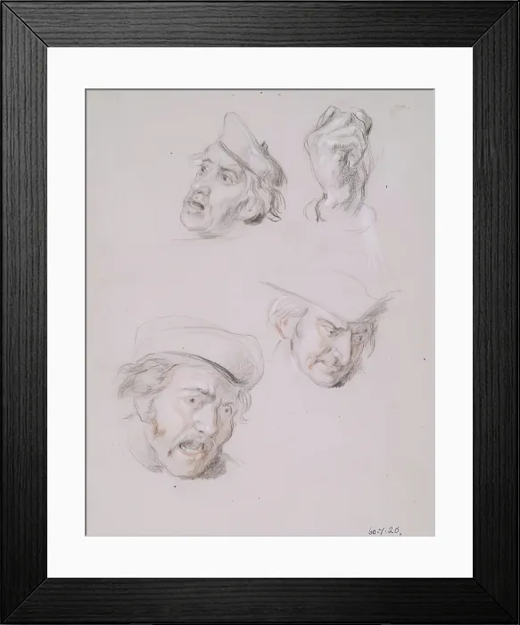 Framed Print : Studies of Three Male Heads and One Hand, 1825-1849. Creator: William Allan