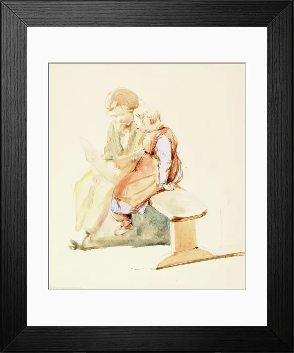 Framed Print : Boy and Girl on a Bench, c1840-1867. Creator: John Phillip Framed Print : Boy and Girl on a Bench, c1840-1867. Creator: John Phillip