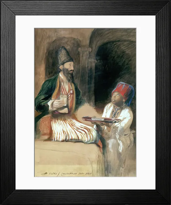 Framed Print : Slave bringing Sherbet to a Persian Prince (Halicoo Mirza), 1840. Creator: David Wilkie Framed Print : Slave bringing Sherbet to a Persian Prince (Halicoo Mirza), 1840. Creator: David Wilkie