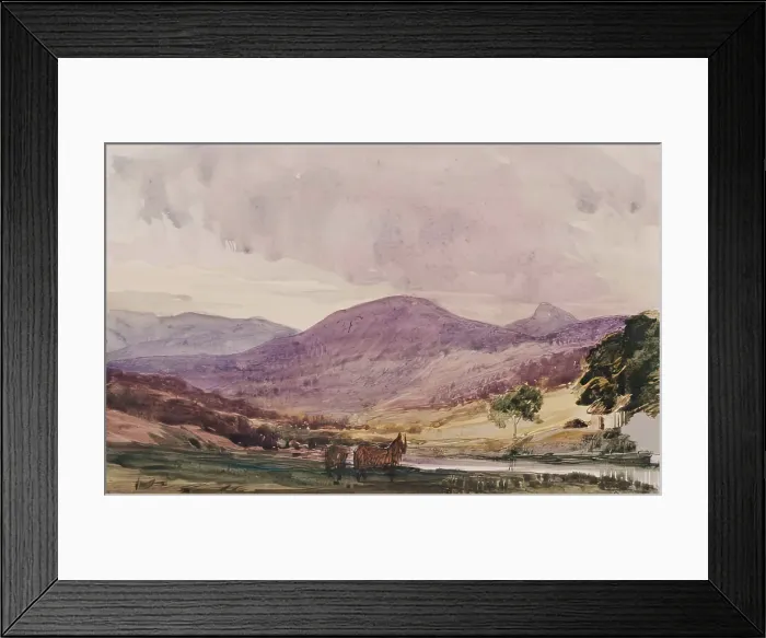 Framed Print : Landscape of Hills, Cottage and Two Horses, c1840s. Creator: John Phillip Framed Print : Landscape of Hills, Cottage and Two Horses, c1840s. Creator: John Phillip