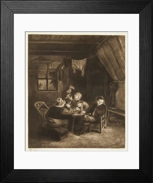 Framed Print : Dutch Interior with Peasants Drinking and Smoking, (c1640s), 1765. Creator: William Baillie Framed Print : Dutch Interior with Peasants Drinking and Smoking, (c1640s), 1765. Creator: William Baillie
