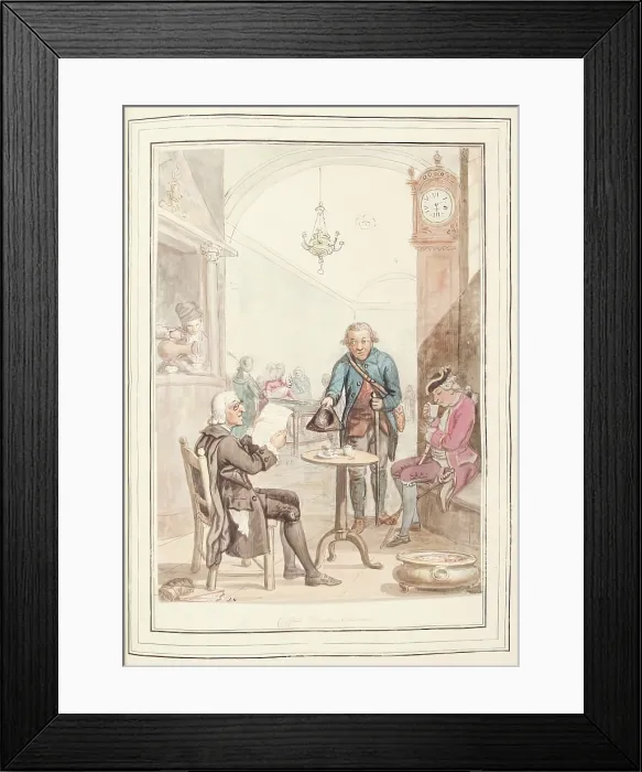 Framed Print : Coffee House, Rome, leaf from A Collection of Dresses by David Allan Mostly from Nature, 1776