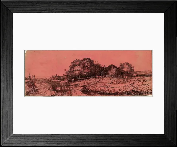 Framed Print : Landscape with a Haybarn and Flock of Sheep, (c1652), c1770s. Creator: William Baillie Framed Print : Landscape with a Haybarn and Flock of Sheep, (c1652), c1770s. Creator: William Baillie
