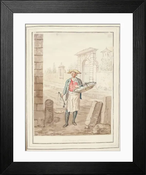 Framed Print : Fishmonger of Rome, leaf from A Collection of Dresses by David Allan Mostly from Nature, 1776 Framed Print : Fishmonger of Rome, leaf from A Collection of Dresses by David Allan Mostly from Nature, 1776